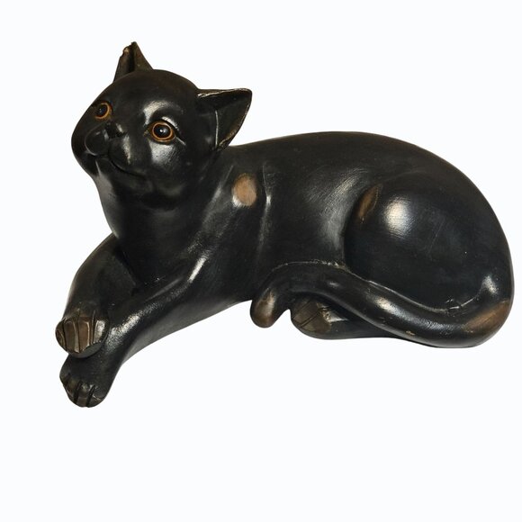 Vtg Pair Black Brown Kitty Cat Figurines  Shelf Sitters 6" and 7" READ - Picture 5 of 16